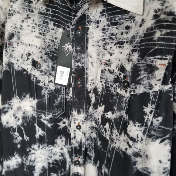 AFFLICTION Button Front Shirt Black White Embroidered Back Men's size L NWT - Picture 8 of 9